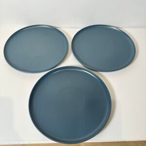 Crate & Barrel Stoneware Vista Matte Blue Dinner Plates 10 3/4" Rim Set of 3